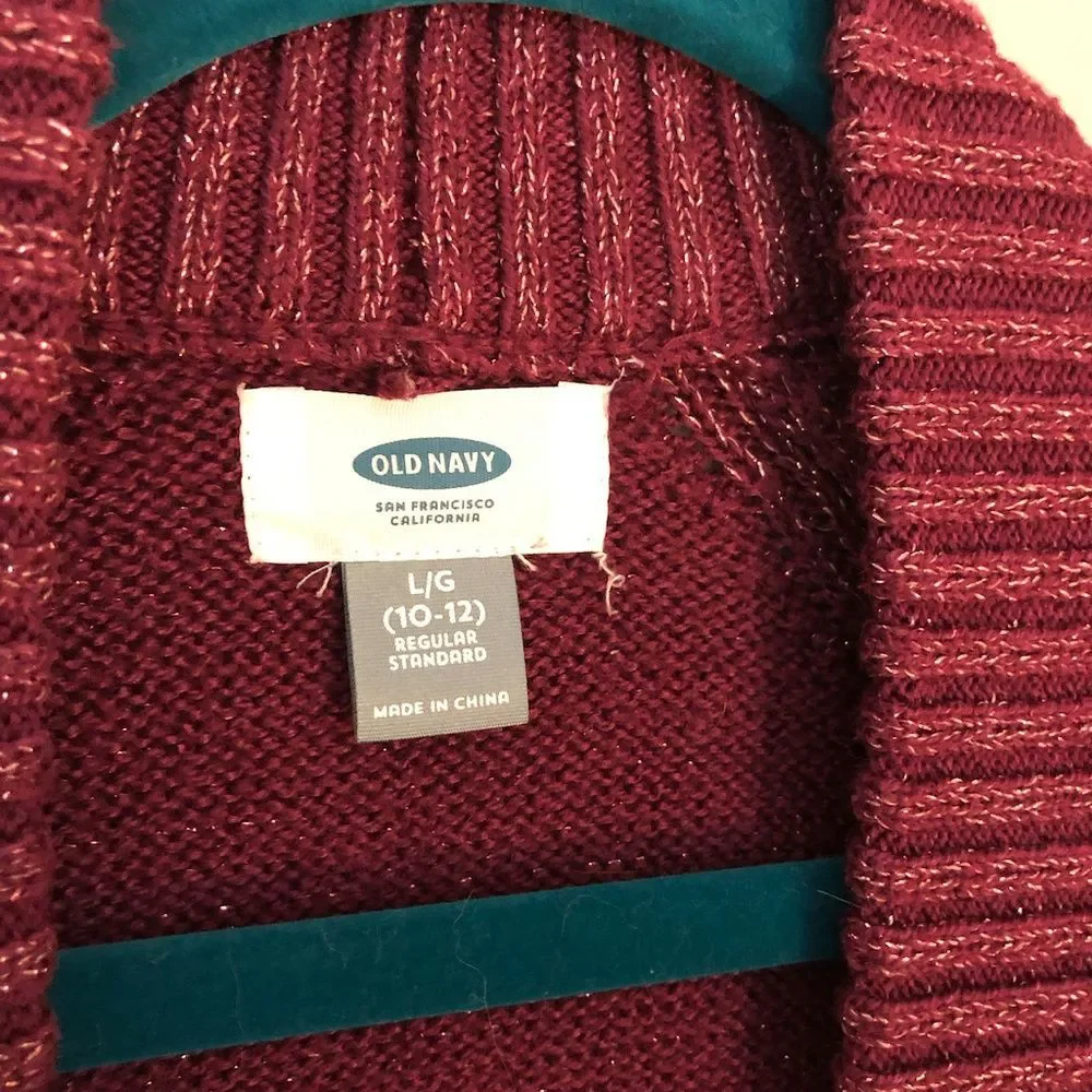 Old Navy burgundy holiday sparkly open sweater - Size girls 10/12